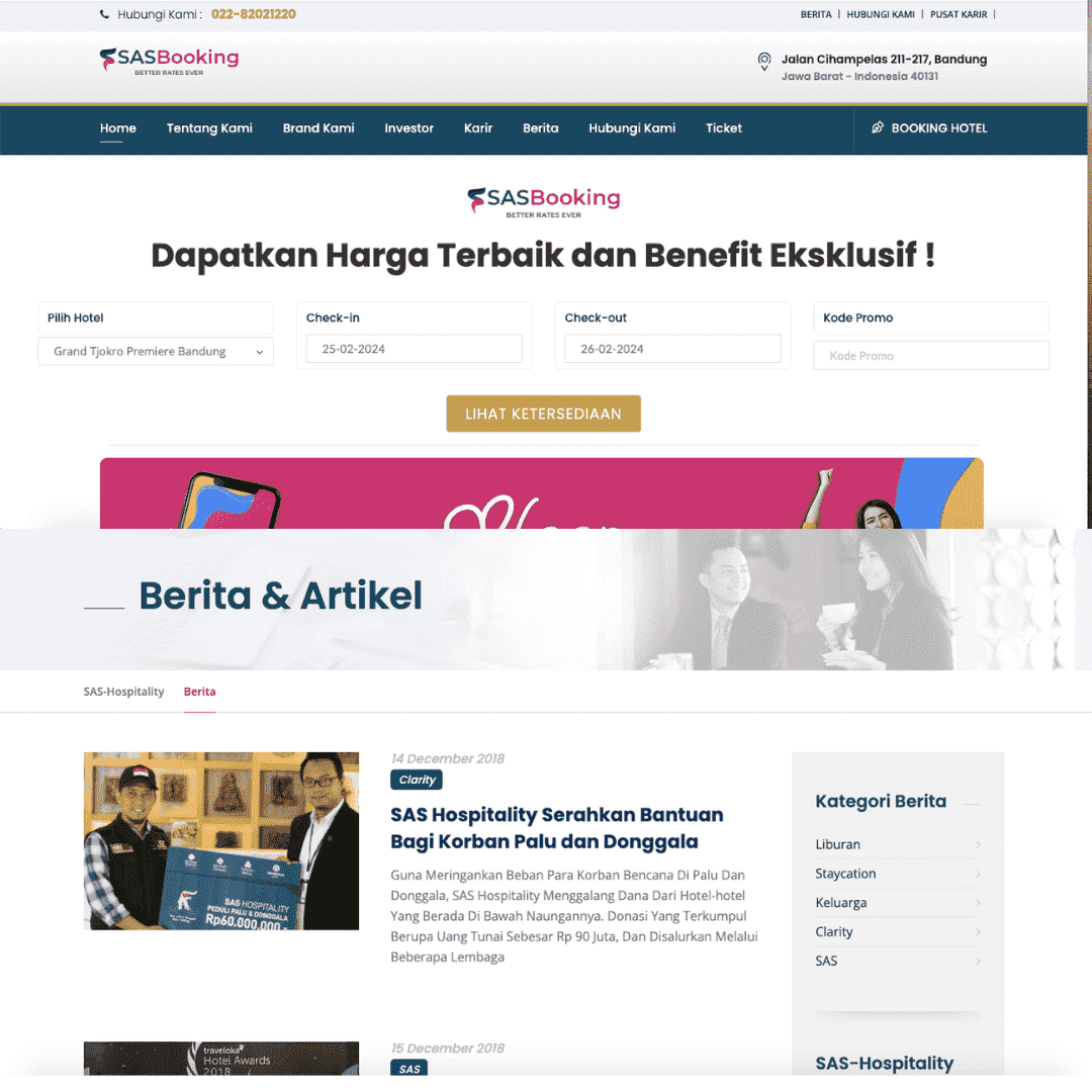Project SAS Hospitality Landing Page - Web Development by AV Labs Indonesia